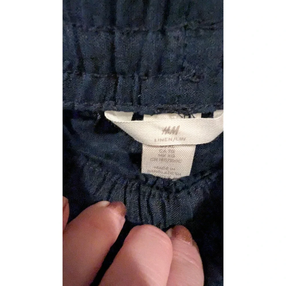 H&M Linen Blend‎ Drawstring Waist Pants Navy Blue Size XL TG XG